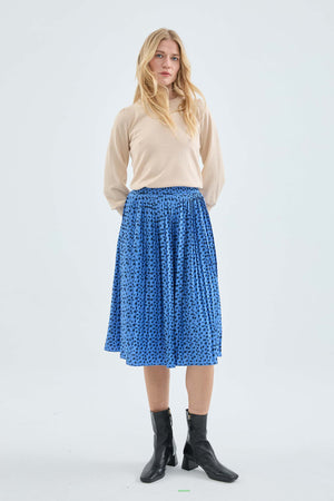 Avery Blue Leopard Print Pleated Skirt