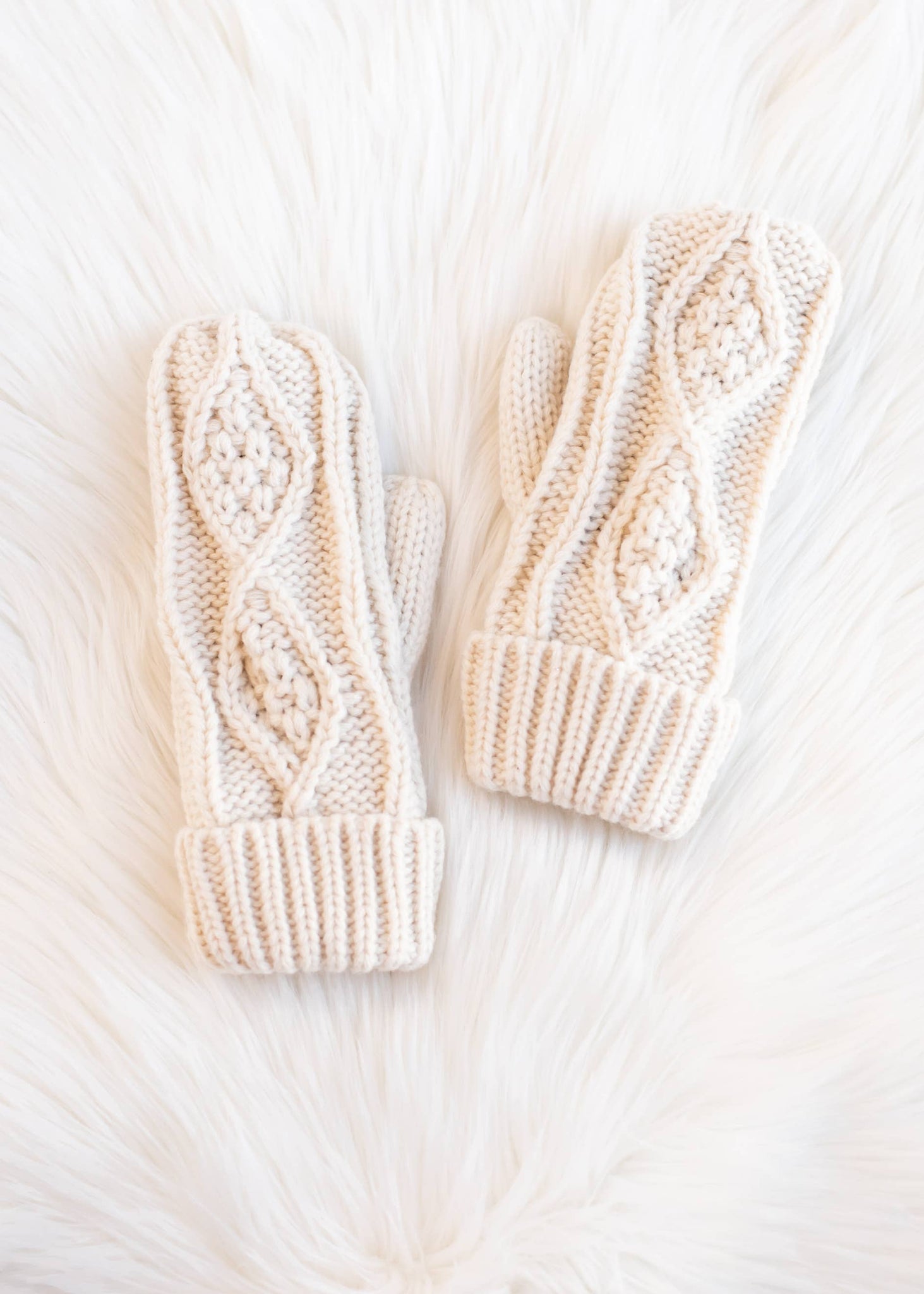 Beige Cable Knit Mittens