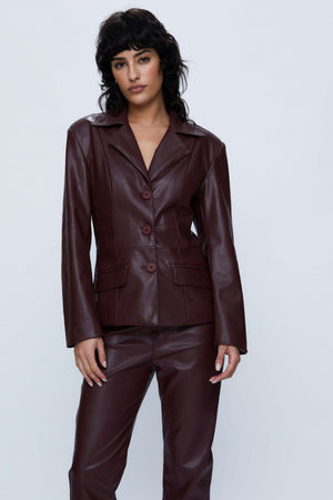 Mia Burgundy Faux Leather Jacket