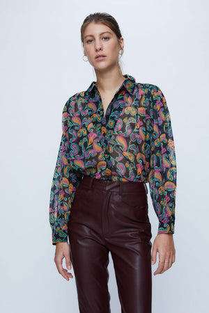 Evelyn Paisley Button Down Blouse