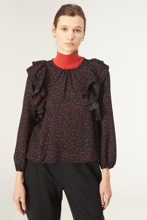 Lucy Ruffle Shoulder Microdot Blouse