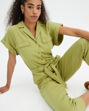 Darby Short Sleeve Cotton Twill Jumpsuit