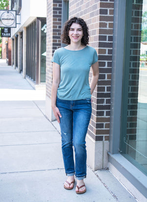 Baker Lace Trimmed Tee in Sage