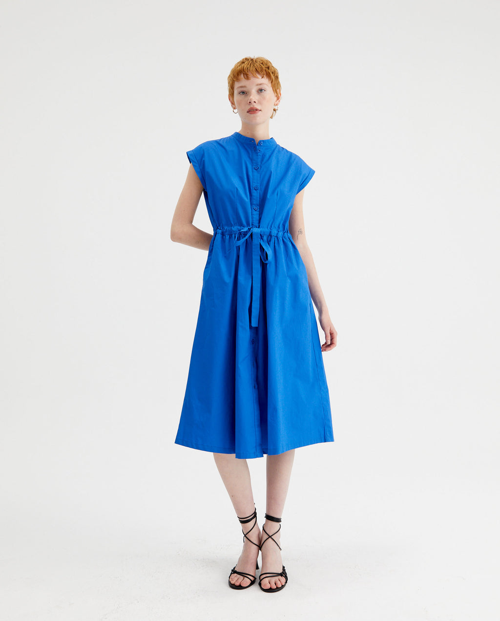 Poplin Sleeveless Dress in Blue