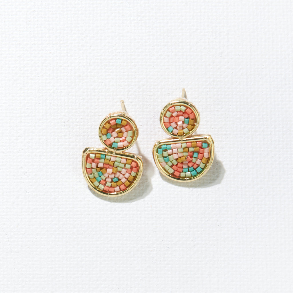 Ink + Alloy Confetti Beads Brass Half Circle Post Earring