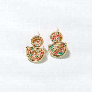 Ink + Alloy Confetti Beads Brass Half Circle Post Earring