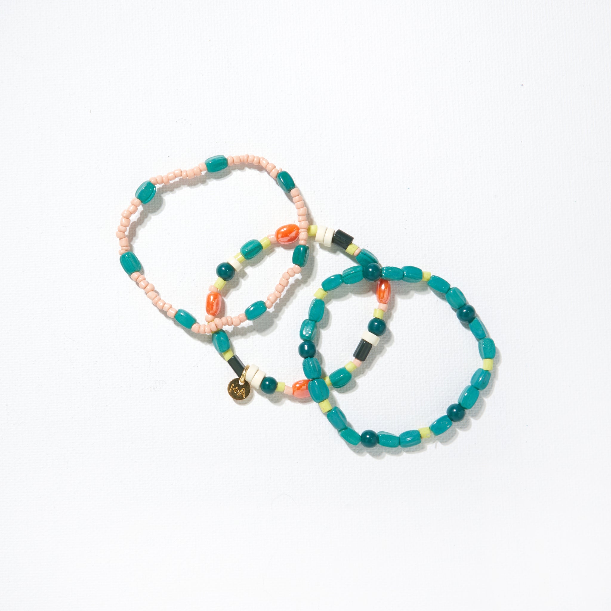 Ink + Alloy Mix Trio of Beaded Stretch Bracelets - Peacock Mix