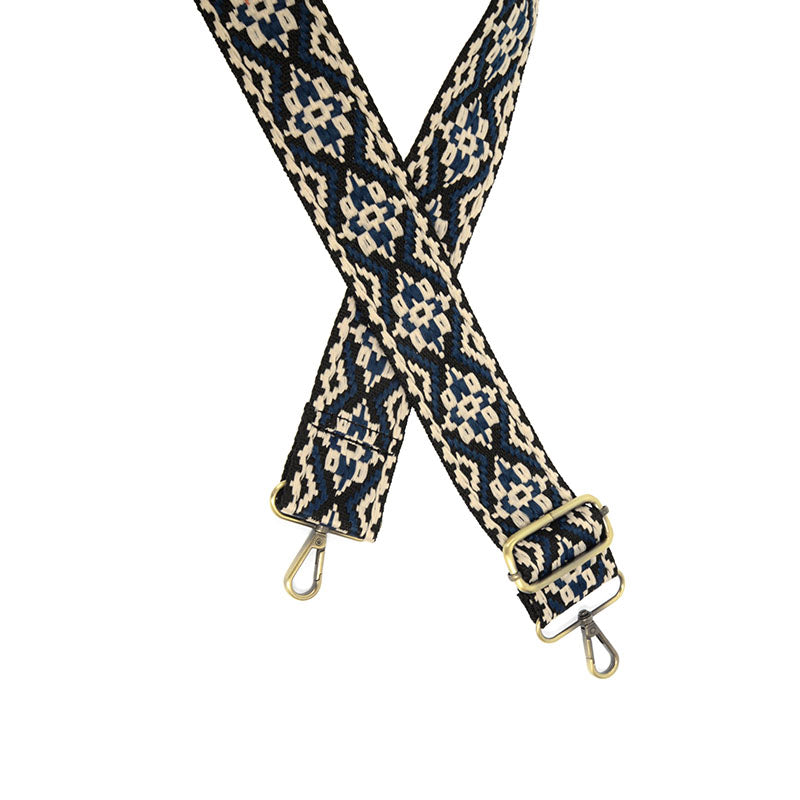 Embroidered Guitar Purse Strap - 2" Black/Navy