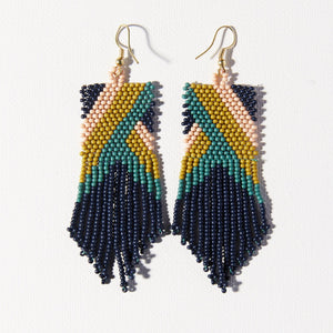 Ink + Alloy Navy Citron Teal Stripe Angles Beaded Earring