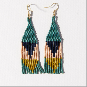 Ink + Alloy Teal Navy Pink Triangles Beaded Earring