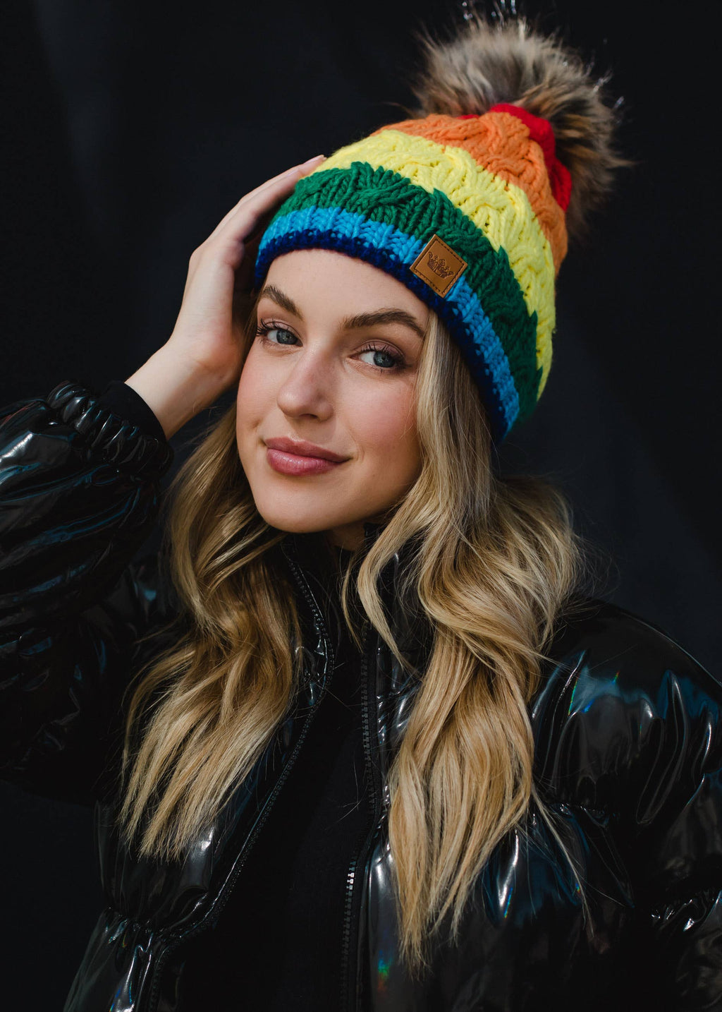 Classic Rainbow Stripe Pom Hat