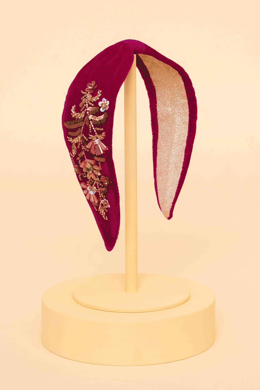 Velvet Embellished Headband - Golden Wildflowers, Fuchsia